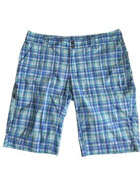 Columbia Women's Saturday Trail II Plaid Shorts Blue Size 12 Hiking Bermuda UPF